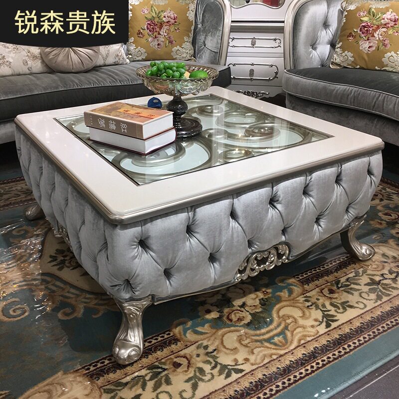 法式实木钢化玻璃面大茶几