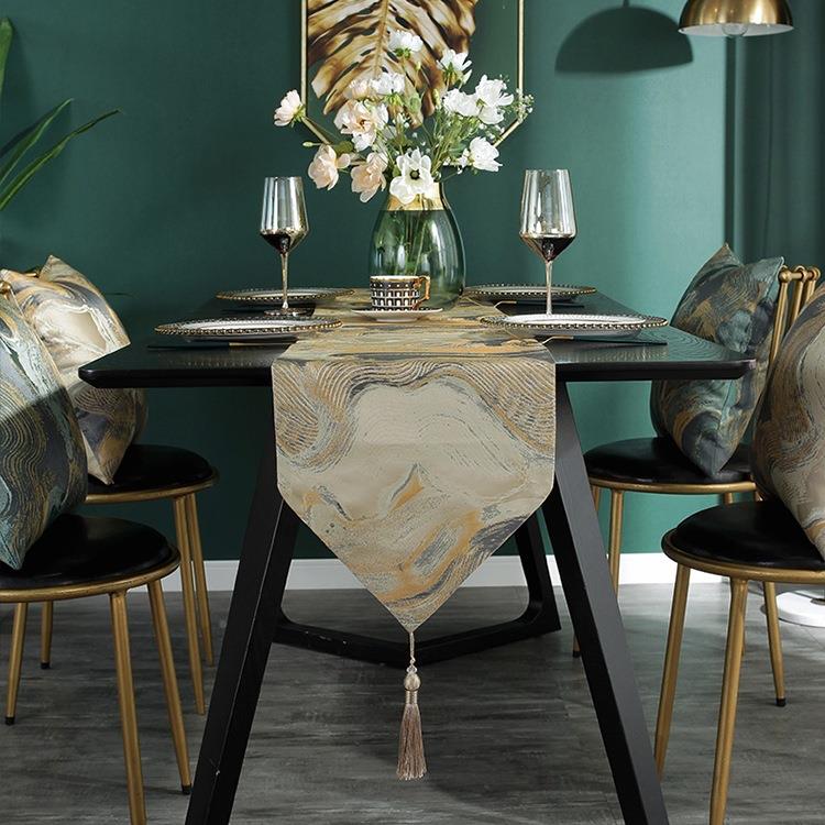 FS756529水墨餐桌旗桌茶桌席新中式轻奢美式法式复茶几古电视柜长