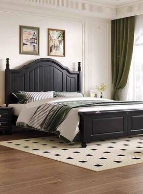 美式实木床黑色婚1.8双CHD人代床现简约轻奢复古储法式奶油风物床