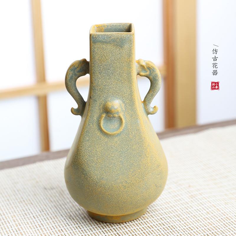 仿古复古花陶瓷小花瓶中式插中古花器艺做器旧花茶席小QVS口径创