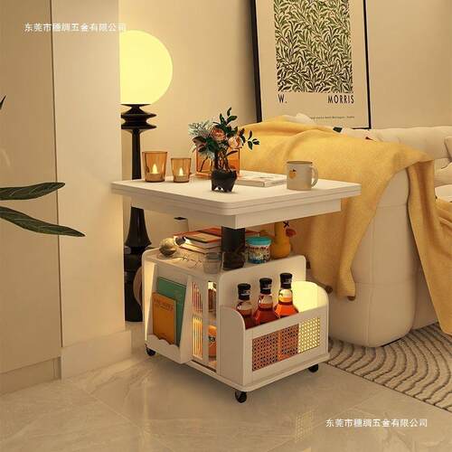 10255340白升降茶几可折叠餐茶桌移动推车茶色桌台两客用厅沙发边