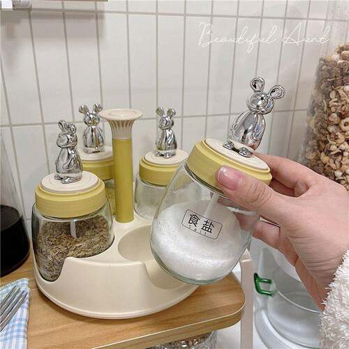 旋调味转罐玻璃盐680罐防潮密封罐子用厨房可味精调料瓶组合家套