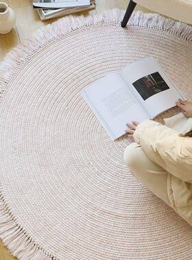 粉色室手打结流苏29253编织圆地毯无胶环保客厅形茶几书工房卧地