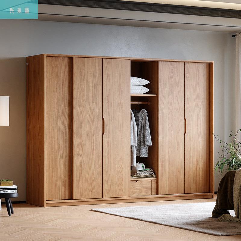 户实木橡木推拉门推拉门衣衣柜用室趟门小卧型现代移家门主卧兴采