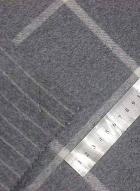 货格现羊大衣子布料毛秋冬双面条纹66424毛呢面料粗纺格纹面料