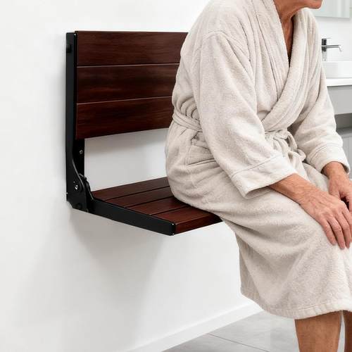 304不锈钢0折叠座凳承重2k908g天然0柚木面浴室淋浴房板玄