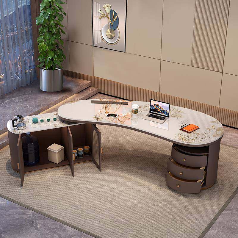 W形81.8/YAG2/2.2泡/2.4米轻奢岩板茶桌书桌脑桌电弧茶台办公茶一