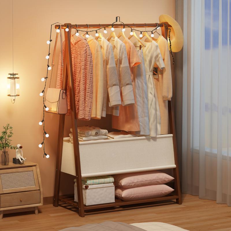 子挂LWE架落地衣卧室衣帽服架简易家用晚上睡觉放衣架楠竹脏衣篓