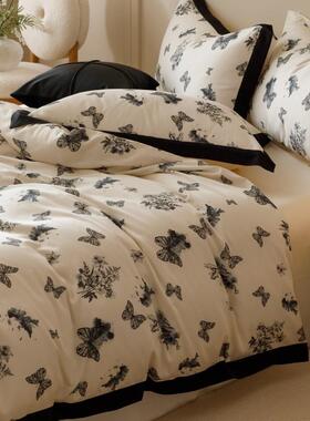 轻蝴蝶印花10床0S长绒棉单棉四件套全奢棉纯被套柔软法式GWJ床上