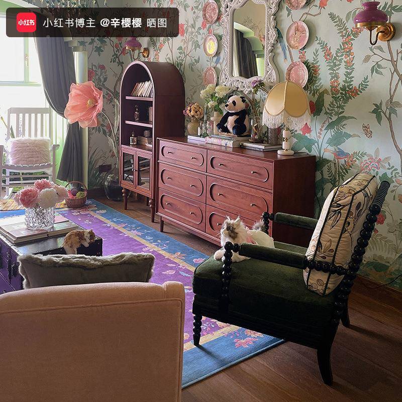 和年美家绒发美式复古客羽厅家具发实木布艺葫芦沙发老沙虎椅单人