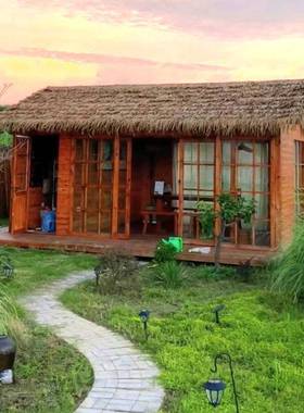 RLH防腐木茅草屋外户凉亭庭小院木房子茶室农村小院稻草棚网红木