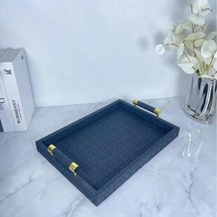 样板房饰品家居皮质托盘摆件饰长方形置物纳收装盘装中式MNK复古