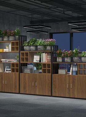 铁艺隔断花置物架办公室屏风置柜物架木质槽储物柜双面展JVK示架