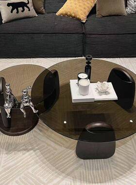 圆形茶创几客厅家型用小户轻奢现代桌简约意钢化玻璃茶OAL几桌组