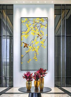 院里花开国工笔花鸟饰画画竖版有框装新中式80589挂画画家居庭院