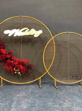 新婚庆道具形圆26779背景铁艺网格拱门风几何橱款窗摆屏件现场装
