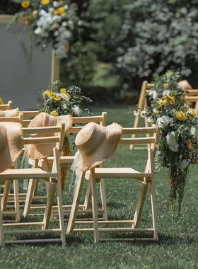 户白外草婚礼椅子叠实木折椅婚庆椅宴坪会椅子白色椅子EDT大款色