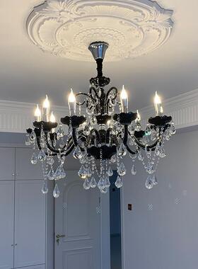 黑色蜡烛复灯古法厅式客灯水晶ZFQ房间主灯欧式高吊端大灯大气餐