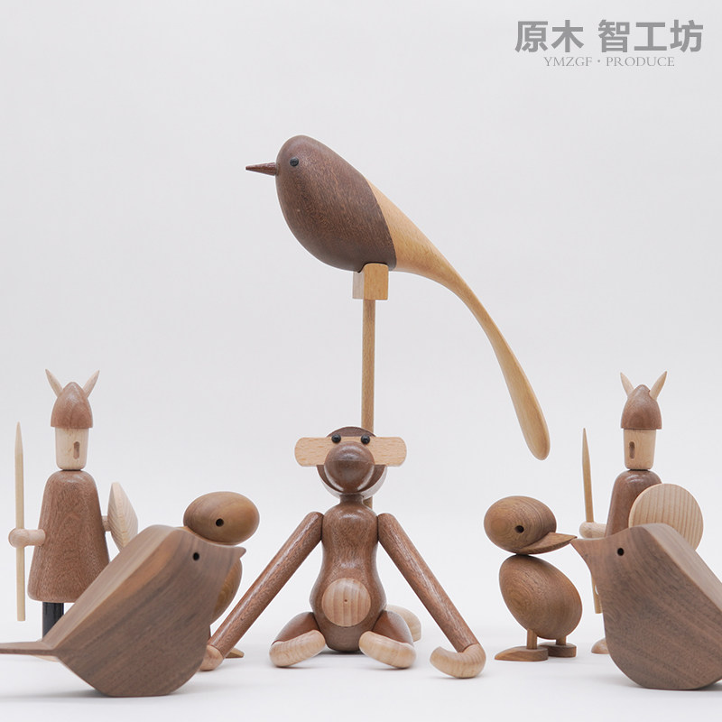 原木智工坊 原木摆件小动物黑胡桃小猴子小鸭子小鸟