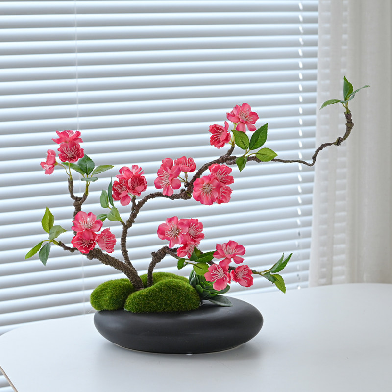 酒店大圆桌中间餐桌花摆花包厢圆形转盘仿真花餐桌上假花中式摆件