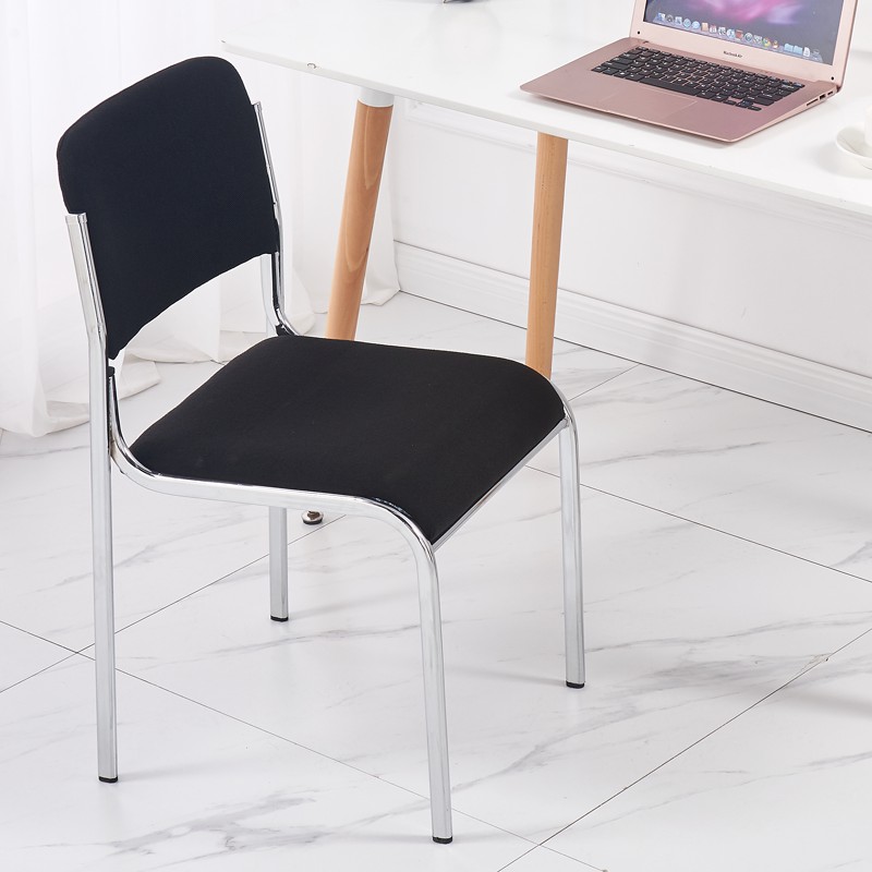 办公椅电脑椅舒适四条腿简约结实耐用无扶手会议椅黑皮黑布靠背椅