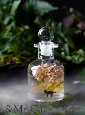 简约浮游空瓶无火扁形100ml香薰瓶藤条挥发玻璃瓶子香薰瓶 扩香瓶