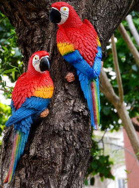 仿真金刚鹦鹉凤头小鸟墙壁挂饰树脂工艺品创意家居挂吊摆件甩卖