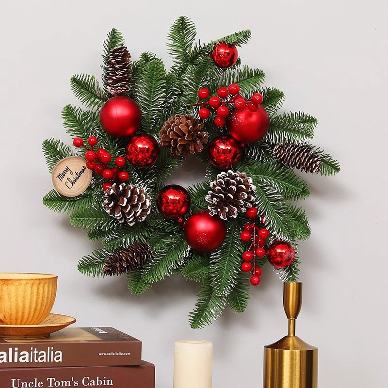 圣诞节装饰品圣诞树花环挂件挂饰藤条门挂场景氛围布置店铺橱窗