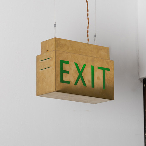 蘑菇空间 复古安全出口灯箱LED疏散指示灯镂空金属EXIT应急导向灯