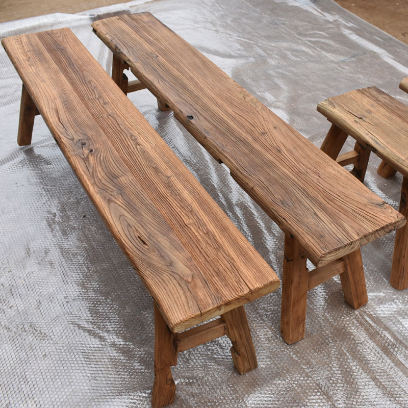 老榆木长条凳实木单人凳双人长板凳复古凳子老门板茶桌凳旧门板凳