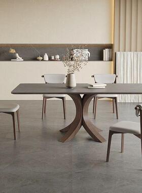 中古代实木岩板板餐桌长方形家用风胡桃木色现简81908约白蜡木岩