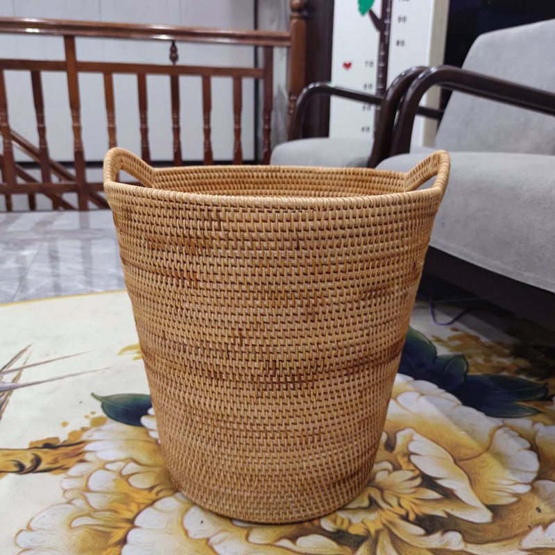越南藤编收纳筐储物圆形猫耳朵衣服桶筒杂物收纳箱脏衣篮