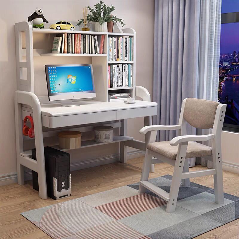 实木书桌书架简约写台带式电脑桌中小学生56字桌儿家用童升降学习