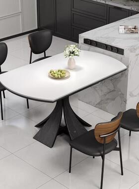 2025新款窈窕中风可伸桌缩岩板桌饭小户型法式变圆形实木餐95729