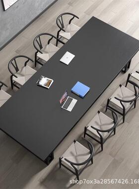 实木办工公桌作LS-BGZ20台电脑桌现代简约长方会桌黑色大议形型桌