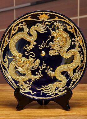 漆线雕龙凤双TRU龙挂子盘陶摆品件厦门工瓷艺玄关客厅玄关装饰品