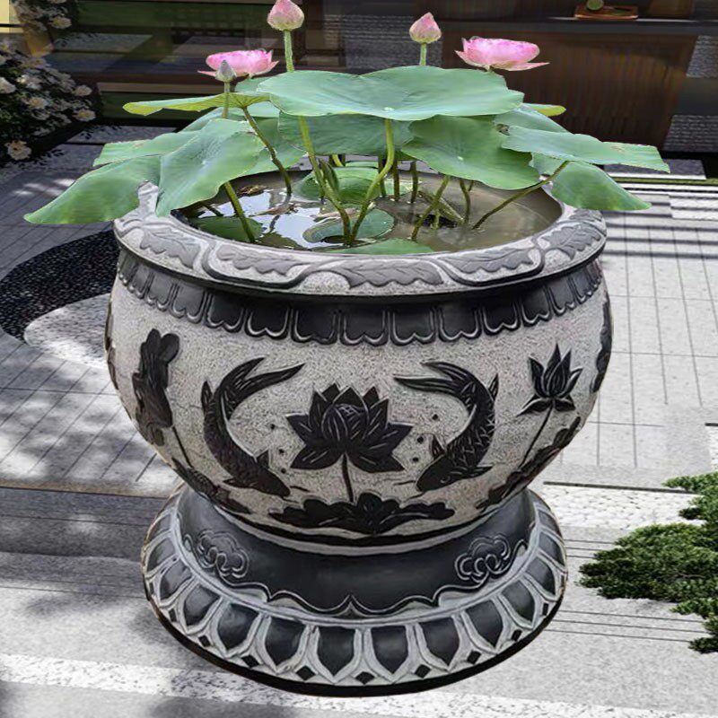 石雕鱼缸花盆青石庭院水缸石头荷花鱼石盆仿古中式圆缸大石缸石槽,家居饰品,石雕,淘宝优惠券,粉丝福利购,淘宝优惠卷