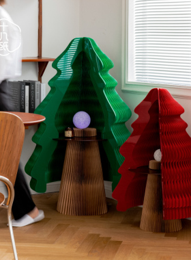 十八纸圣诞树折叠发光商场节庆装饰桌面客厅摆件家居饰品橱窗道具