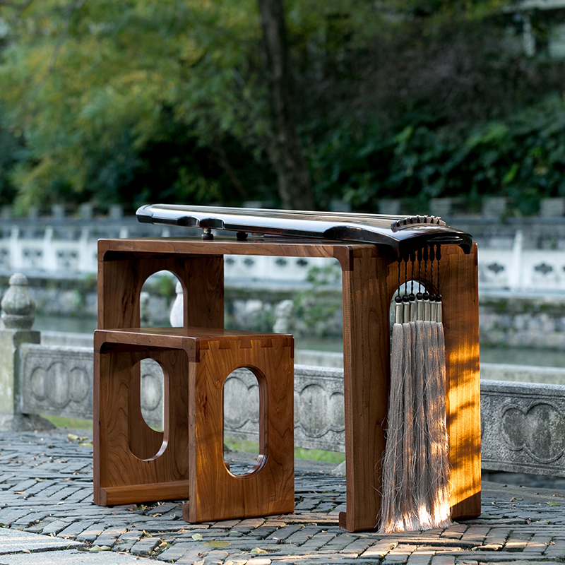 实木老榆木古琴桌凳燕尾榫卯擦生漆环保无异味扬州古琴初学者