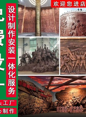 玻璃钢锻铜浮雕雕塑定制仿铜中医药红军人物文化墙革命壁画背景墙