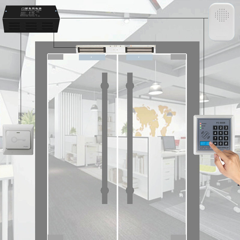 玻璃门禁系统密码电子锁FC-S02E刷卡感应磁力锁套装吸锁电控锁