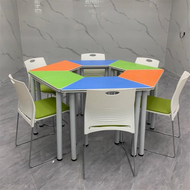 学校教室团体活动辅导桌六边形拼接培训桌图书馆阅览桌智慧课桌椅