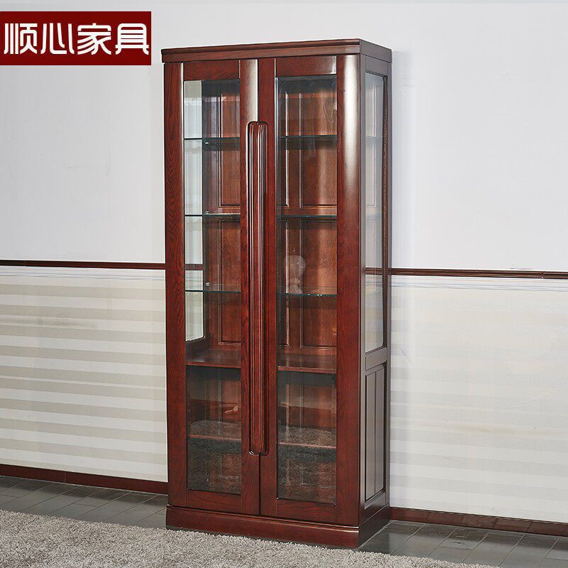 顺心家具紫檀色实木酒柜靠墙橡木中式实木客厅酒柜展示柜家用