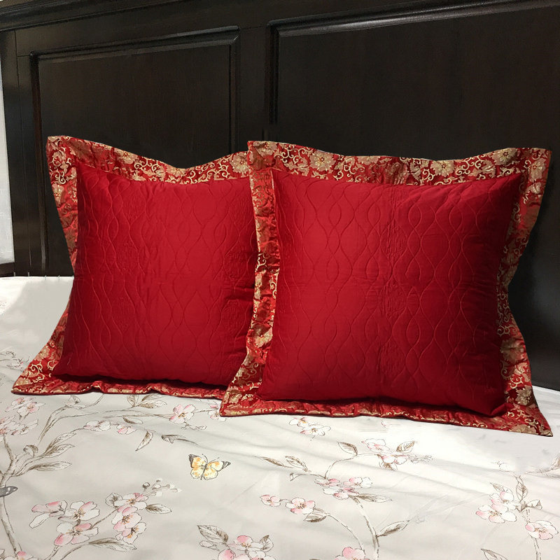 婚庆大红60x60床头靠垫套全棉贡缎夹棉大靠背垫抱枕套沙发靠枕套