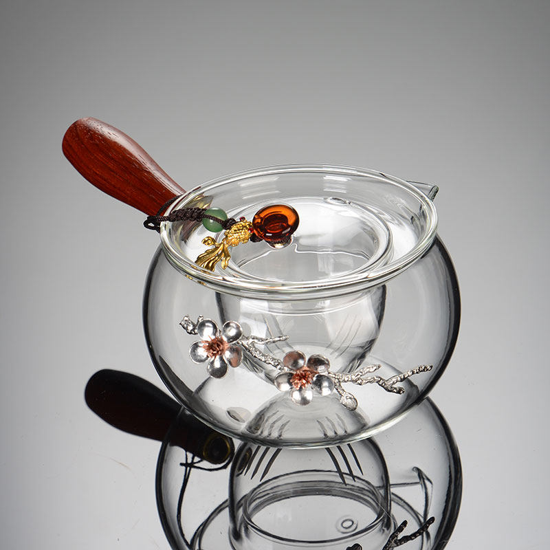 侧把玻璃煮茶壶加厚耐热镶锡电陶炉煮茶器茶壶单壶茶具花茶泡茶壶