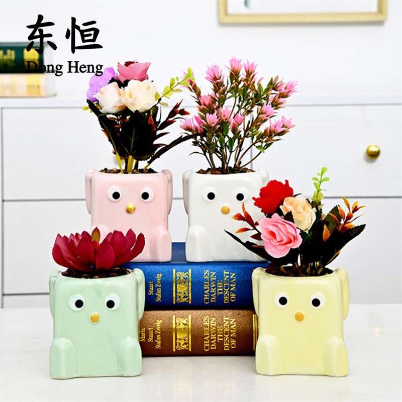 东恒 新款陶瓷多肉盆栽 可爱奶油风桌面花盆客厅沙发摆件四方盆