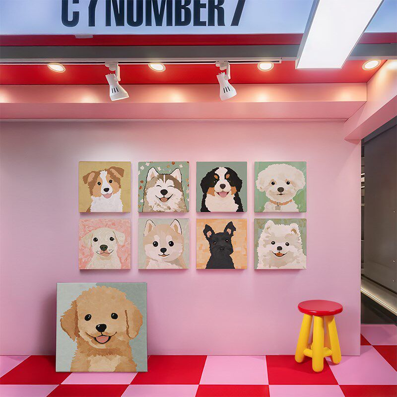 可爱狗狗装饰画平面喷绘油画沙发挂画趣味狗狗客厅儿童房多种类