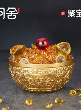 铜聚宝盆摆件玄关纯黄铜储钱罐大铜米缸店铺开业乔迁新房礼品