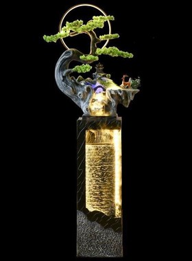 高档优选流水循环落地招财摆件喷泉假山加湿器办公室内外景Z观乔