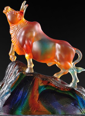 琉璃牛势股市牛摆件招财生肖牛家庭客厅酒柜装饰品书房办公室摆放